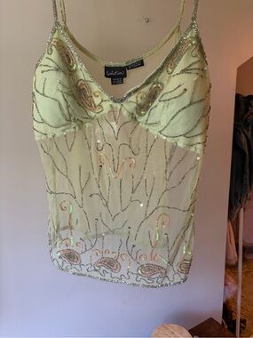 Sheer Embellished Lime Green Cami by Seduction